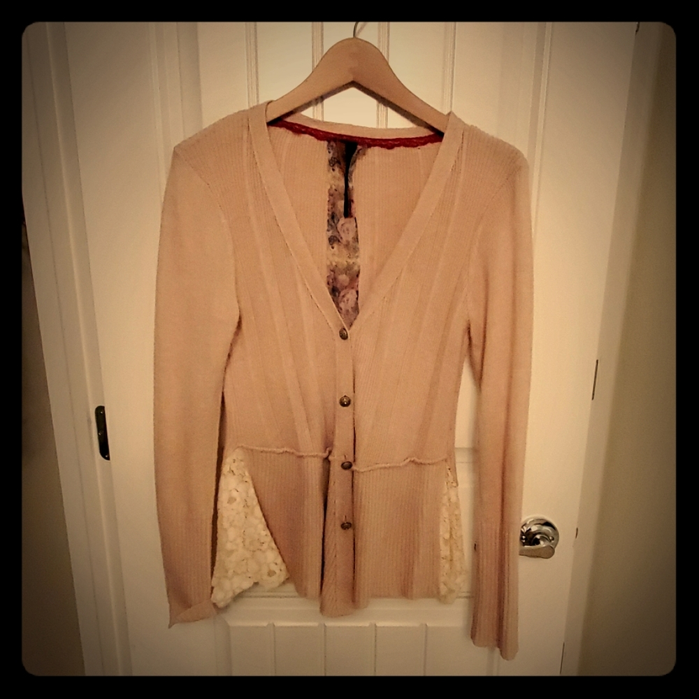 Small knit with lace button up sweater